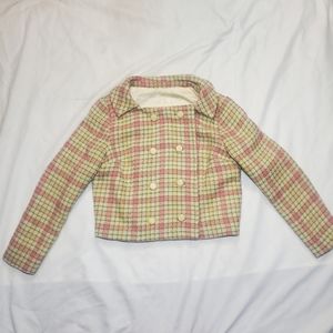 Cream Plaid Double Breasted Wool Tween Jacket